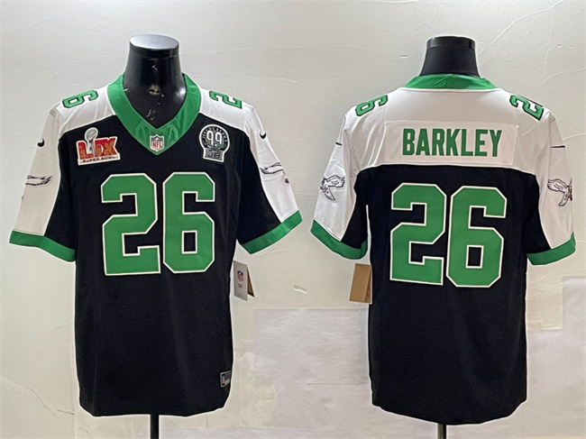 Philadelphia Eagles #26 Saquon Barkley Black 2025 Super Bowl LIX Patch And Jerome Brown Patch F.U.S.E. Alternate Stitched Football Jersey
