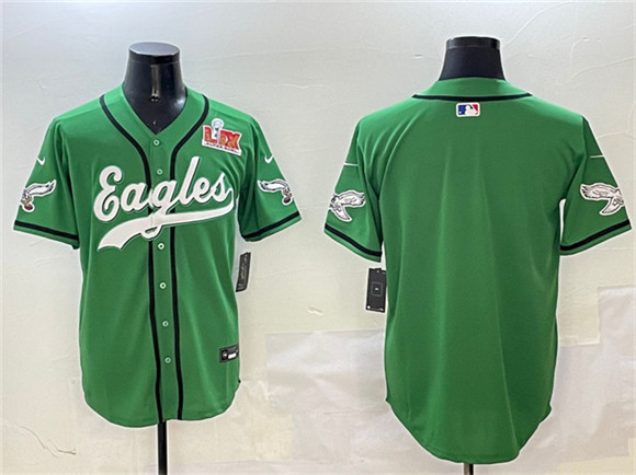 Philadelphia Eagles Blank Green 2025 Super Bowl LIX Patch Stitched Baseball Jersey