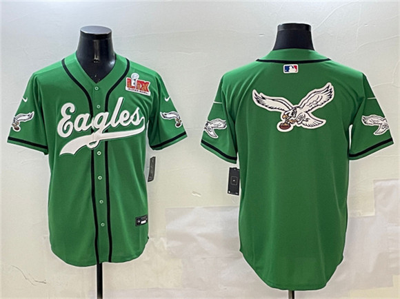 Philadelphia Eagles Team Big Logo Green 2025 Super Bowl LIX Patch Stitched Baseball Jersey