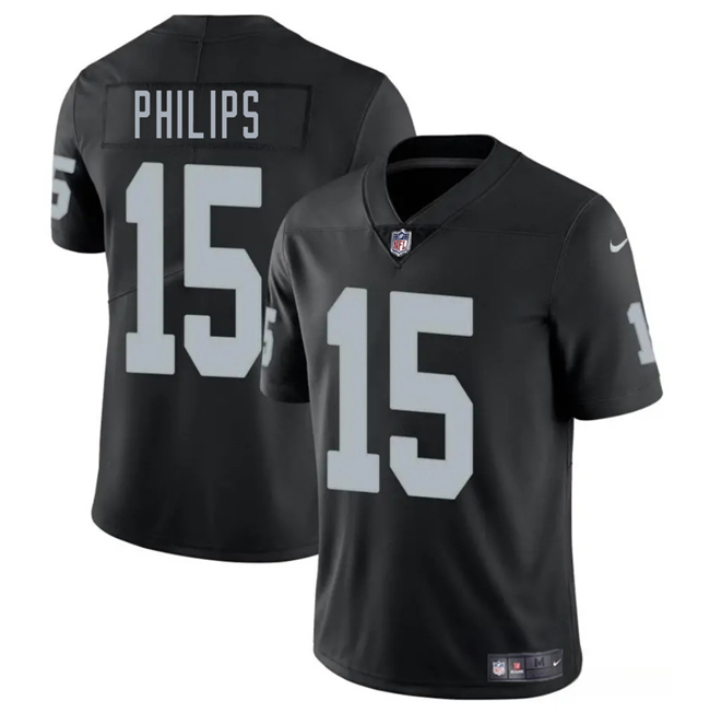 Las Vegas Raiders #15 Kyle Philips Black 2025 Vapor Football Stitched Jersey Las Vegas Raiders #15 Kyle Philips Black 2025 Vapor Football Stitched Jersey