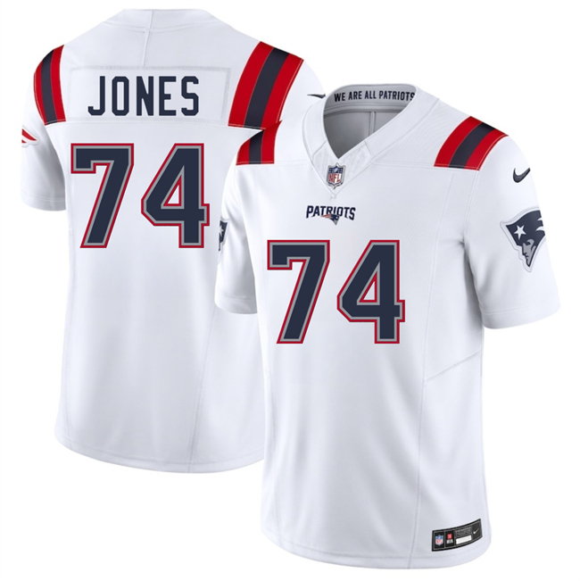New England Patriots #74 Caleb Jones White 2025 F.U.S.E. Vapor Limited Football Stitched Jersey
