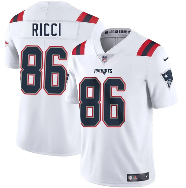 New England Patriots #86 Giovanni Ricci White 2025 Vapor Limited Football Stitched Jersey