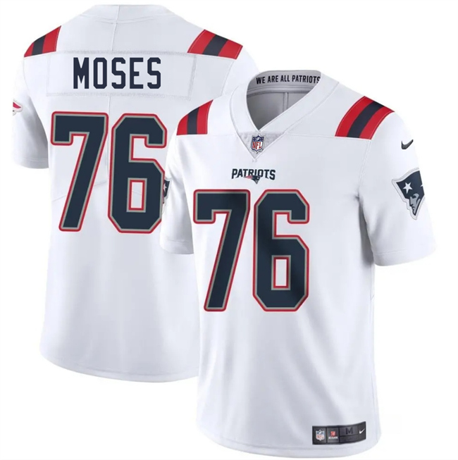 New England Patriots #76 Morgan Moses White 2025 Vapor Limited Football Stitched Jersey