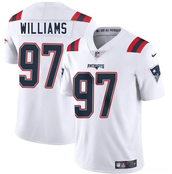 New England Patriots #97 Milton Williams White 2025 Vapor Limited Football Stitched Jersey