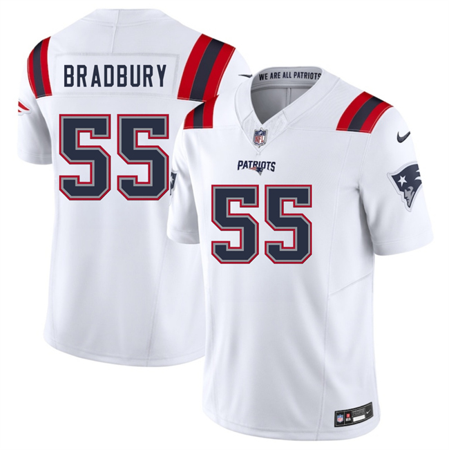 New England Patriots #55 Garrett Bradbury White 2025 F.U.S.E. Vapor Limited Football Stitched Jersey