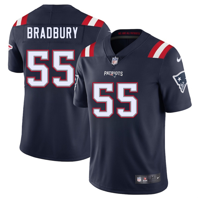 New England Patriots #55 Garrett Bradbury Navy 2025 Vapor Limited Football Stitched Jersey