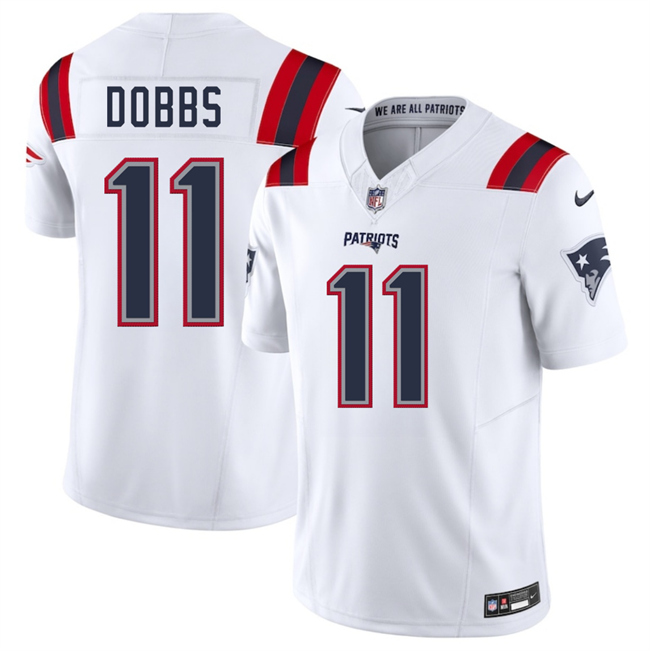 New England Patriots #11 Joshua Dobbs White 2025 F.U.S.E. Vapor Limited Football Stitched Jersey