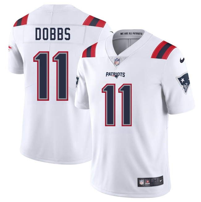 New England Patriots #11 Joshua Dobbs White 2025 Vapor Limited Football Stitched Jersey