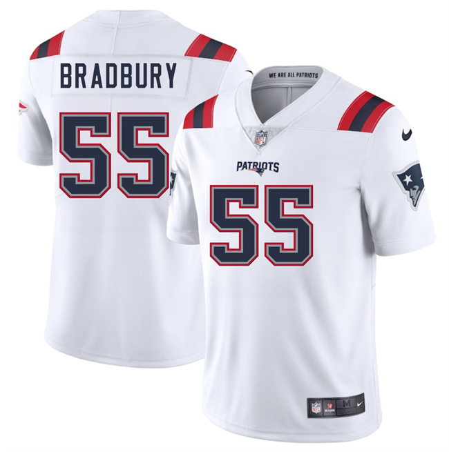 New England Patriots #55 Garrett Bradbury White 2025 Vapor Limited Football Stitched Jersey