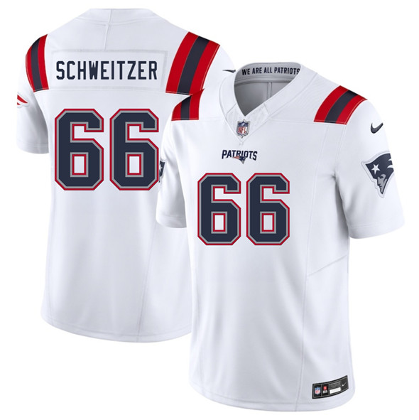New England Patriots #66 Wes Schweitzer White 2025 F.U.S.E. Vapor Limited Football Stitched Jersey