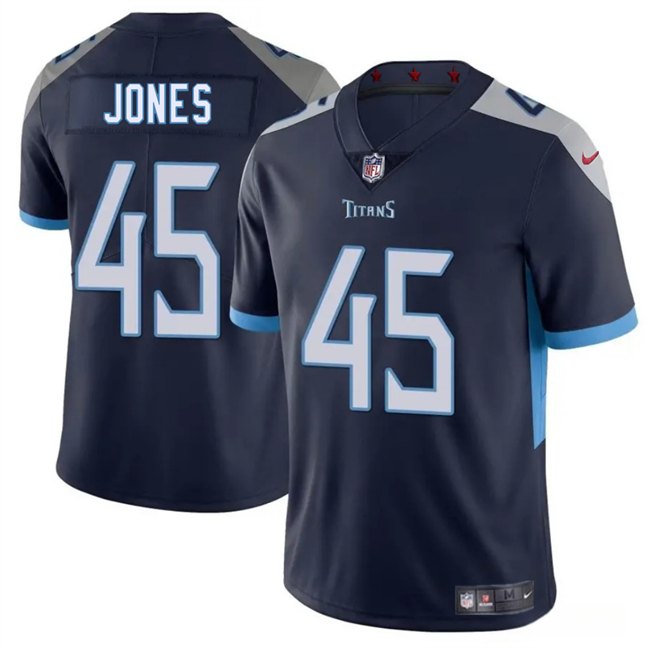 Tennessee Titans #45 Dre'Mont Jones Navy 2025 Vapor Limited Football Stitched Jersey Tennessee Titans #45 Dre'Mont Jones Navy 2025 Vapor Limited Football Stitched Jersey