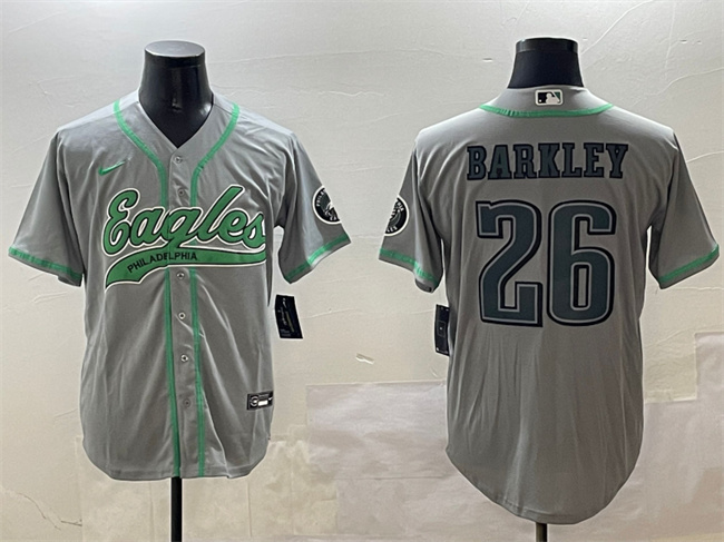 Philadelphia Eagles #26 Saquon Barkley Gray Cool Base Stitched Baseball Jersey