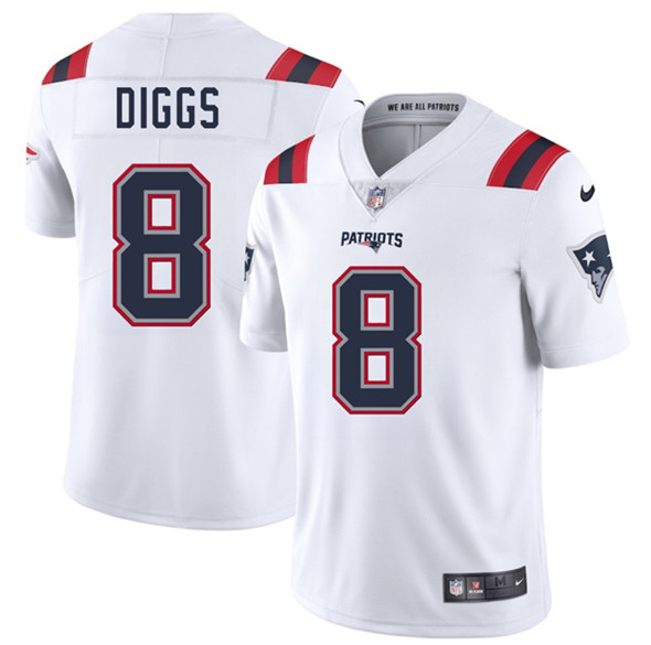 New England Patriots #8 Stefon Diggs White 2025 Vapor Limited Football Stitched Jersey
