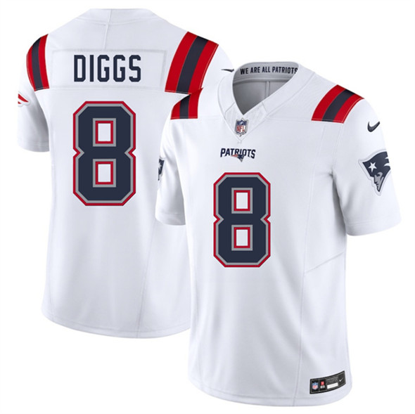 New England Patriots #8 Stefon Diggs White 2025 F.U.S.E. Vapor Limited Football Stitched Jersey