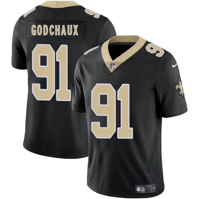 New Orleans Saints #91 Davon Godchaux Black 2025 Vapor Limited Football Stitched Jersey
