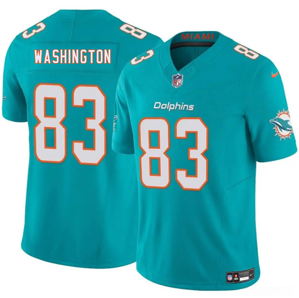 Miami Dolphins #83 Tahj Washington Aqua 2025 Draft F.U.S.E. Vapor Limited Football Stitched Jersey Miami Dolphins #83 Tahj Washington Aqua 2025 Draft F.U.S.E. Vapor Limited Football Stitched Jersey