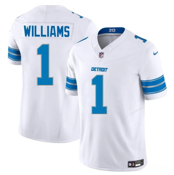 Detroit Lions #1 Jameson Williams White 2025 F.U.S.E. Vapor Limited Football Stitched Jersey