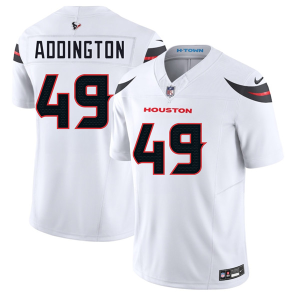 Houston Texans #49 Tucker Addington White 2025 F.U.S.E. Vapor Limited Football Stitched Jersey