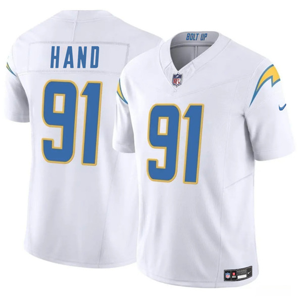 Los Angeles Chargers #91 Da'Shawn Hand White 2025 F.U.S.E. Vapor Limited Football Stitched Jersey Los Angeles Chargers #91 Da'Shawn Hand White 2025 F.U.S.E. Vapor Limited Football Stitched Jersey