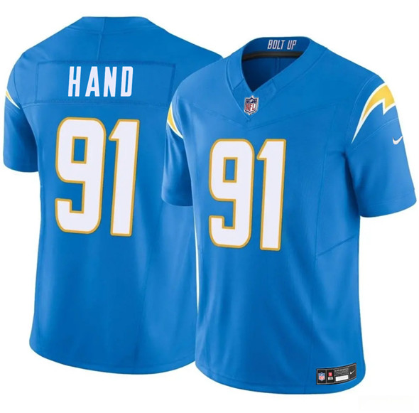 Los Angeles Chargers #91 Da'Shawn Hand Blue 2025 F.U.S.E. Vapor Limited Football Stitched Jersey Los Angeles Chargers #91 Da'Shawn Hand Blue 2025 F.U.S.E. Vapor Limited Football Stitched Jersey