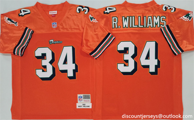 Miami Dolphins #34 Ricky Williams Orange Throwback Stitched Football Jersey Miami Dolphins #34 Ricky Williams Orange Throwback Stitched Football Jersey