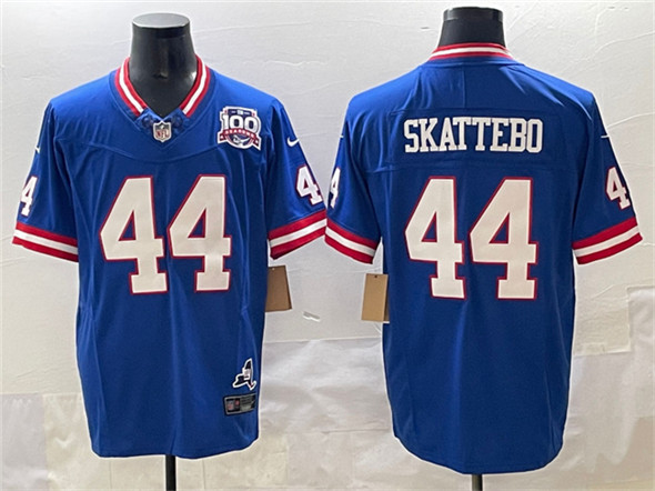New York Giants #44 Cam Skattebo Royal 2025 Draft F.U.S.E. 100th Season & State Patch Vapor Limited Football Stitched Jersey