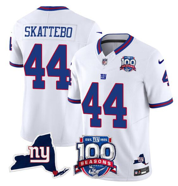 New York Giants #44 Cam Skattebo White 2025 Draft F.U.S.E. 100th Season & State Patch Vapor Limited Football Stitched Jersey New York Giants #44 Cam Skattebo White 2025 Draft F.U.S.E. 100th Season & State Patch Vapor Limited Football Stitched Jersey