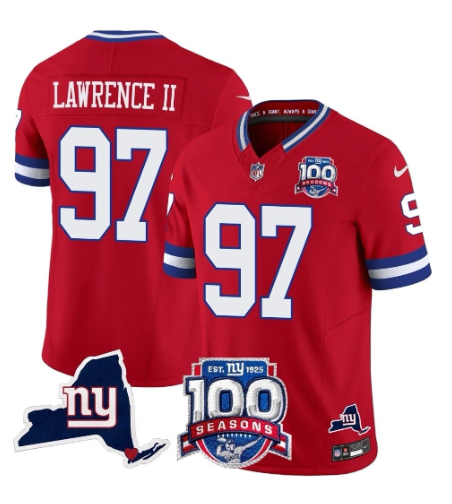 New York Giants #97 Dexter Lawrence II Red 2025 F.U.S.E. 100th Season & State Patch Vapor Limited Football Stitched Jersey