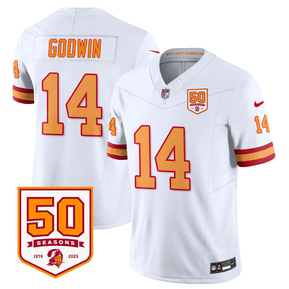 Tampa Bay Buccaneers #14 Chris Godwin White 2025 F.U.S.E. 50th Anniversary Patch Vapor Limited Football Stitched Jersey