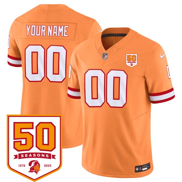 Tampa Bay Buccaneers Active Player Custom Orange 2025 F.U.S.E. 50th Anniversary Patch Vapor Limited Football Stitched Jersey