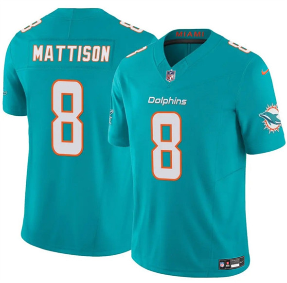 Miami Dolphins #8 Alexander Mattison Aqua 2025 F.U.S.E. Vapor Limited Football Stitched Jersey Miami Dolphins #8 Alexander Mattison Aqua 2025 F.U.S.E. Vapor Limited Football Stitched Jersey