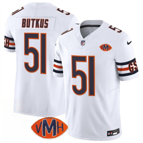 Chicago Bears #51 Dick Butkus White 2025 F.U.S.E. With VMH Patch Vapor Untouchable Limited Football Stitched Jersey Chicago Bears #51 Dick Butkus White 2025 F.U.S.E. With VMH Patch Vapor Untouchable Limited Football Stitched Jersey