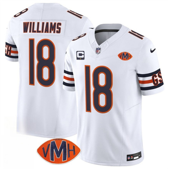 Chicago Bears #18 Caleb Williams White 2025 F.U.S.E. With 1-Star C Patch And VMH Patch Vapor Untouchable Limited Football Stitched Jersey Chicago Bears #18 Caleb Williams White 2025 F.U.S.E. With 1-Star C Patch And VMH Patch Vapor Untouchable Limited Football Stitched Jersey