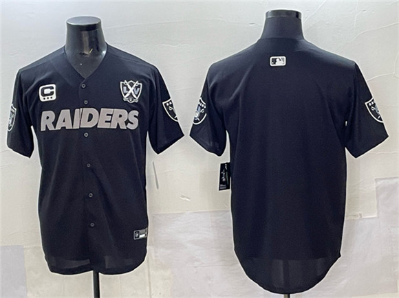 Las Vegas Raiders Blank Black With Nevada Silver Stat Patch And 65th Anniversary Patch 3-Star C Patch Stitched Baseball Jersey
