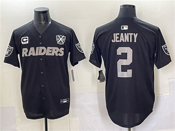 Las Vegas Raiders #2 Ashton Jeanty Black With Nevada Silver Stat Patch And 65th Anniversary Patch 3-Star C Patch Stitched Baseball Jersey