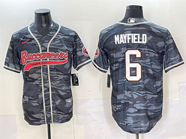 Tampa Bay Buccaneers #6 Baker Mayfield Grey Camo Cool Base Stitched Baseball Jersey