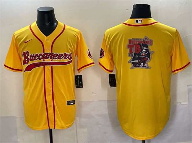 Tampa Bay Buccaneers Team Big Logo Gold Cool Base Stitched Baseball Jersey
