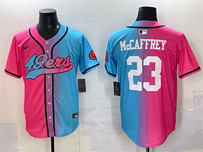 San Francisco 49ers #23 Christian McCaffrey Pink Blue Limited Stitched Baseball Jersey