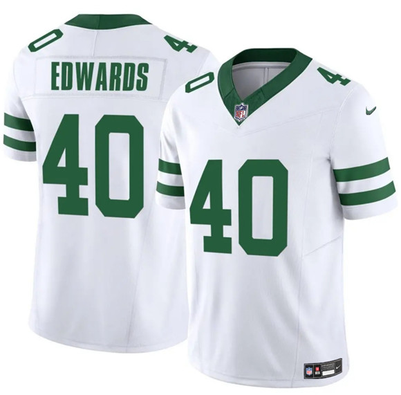 New York Jets #40 Donovan Edwards White 2025 F.U.S.E. Vapor Untouchable Limited Football Stitched Jersey New York Jets #40 Donovan Edwards White 2025 F.U.S.E. Vapor Untouchable Limited Football Stitched Jersey