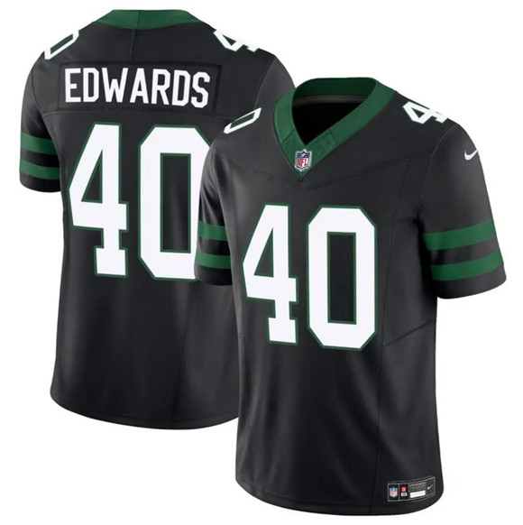 New York Jets #40 Donovan Edwards Black 2025 F.U.S.E. Vapor Untouchable Limited Football Stitched Jersey New York Jets #40 Donovan Edwards Black 2025 F.U.S.E. Vapor Untouchable Limited Football Stitched Jersey