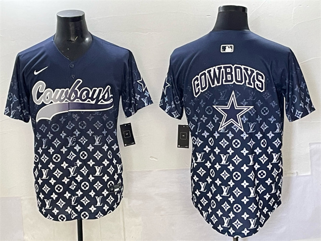 Dallas Cowboys Team Big Logo Navy Limited Stitched Baseball Jersey