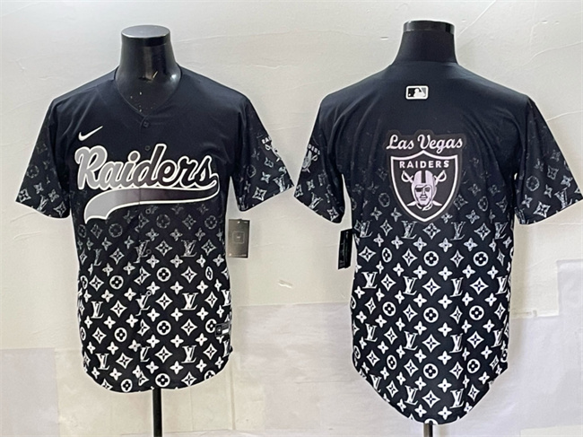Las Vegas Raiders Team Big Logo Black Limited Stitched Baseball Jersey