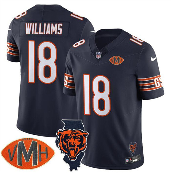 Chicago Bears #18 Caleb Williams Navy F.U.S.E. With Illinois and VMH Patch Limited Football Stitched Jersey Chicago Bears #18 Caleb Williams Navy F.U.S.E. With Illinois and VMH Patch Limited Football Stitched Jersey