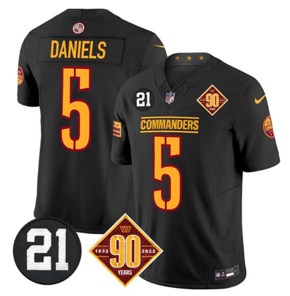 Washington Commanders #5 Jayden Daniels Black F.U.S.E. 90th & Sean Taylor Patch Vapor Limited Football Stitched Jersey Washington Commanders #5 Jayden Daniels Black F.U.S.E. 90th & Sean Taylor Patch Vapor Limited Football Stitched Jersey