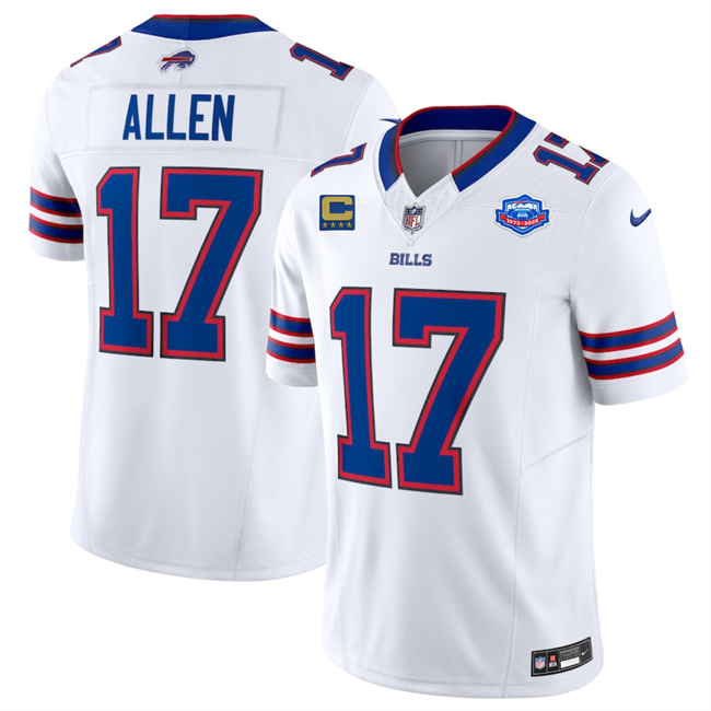 Buffalo Bills #17 Josh Allen White 2025 F.U.S.E. With Farewell Patch And 4-Star C Patch Vapor Untouchable Limited Football Stitched Jersey Buffalo Bills #17 Josh Allen White 2025 F.U.S.E. With Farewell Patch And 4-Star C Patch Vapor Untouchable Limited Football Stitched Jersey
