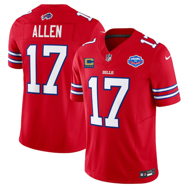 Buffalo Bills #17 Josh Allen Red 2025 F.U.S.E. With Farewell Patch And 4-Star C Patch Vapor Untouchable Limited Football Stitched Jersey Buffalo Bills #17 Josh Allen Red 2025 F.U.S.E. With Farewell Patch And 4-Star C Patch Vapor Untouchable Limited Football Stitched Jersey