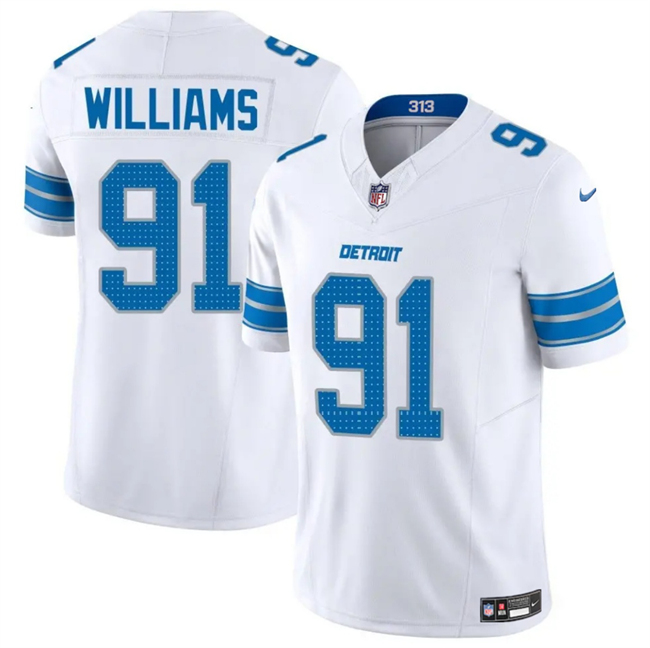 Detroit Lions #91 Tyleik Williams White 2025 F.U.S.E. Vapor Limited Football Stitched Game Jersey