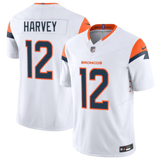 Denver Broncos #12 RJ Harvey White 2025 F.U.S.E. Vapor Limited Football Stitched Jersey Denver Broncos #12 RJ Harvey White 2025 F.U.S.E. Vapor Limited Football Stitched Jersey