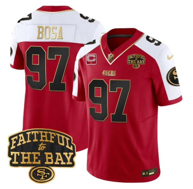 San Francisco 49ers #97 Nick Bosa Red Alternate 2025 F.U.S.E. 1-Star C With Faithful To The Bay Patch Limited V8 Football Stitched Jersey