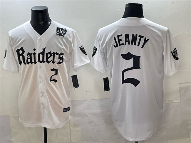 Las Vegas Raiders #2 Ashton Jeanty White 'Gothic Sin City Shadows Edition' With 65th Anniversary Patch Vapor Limited Stitched Baseball Jersey